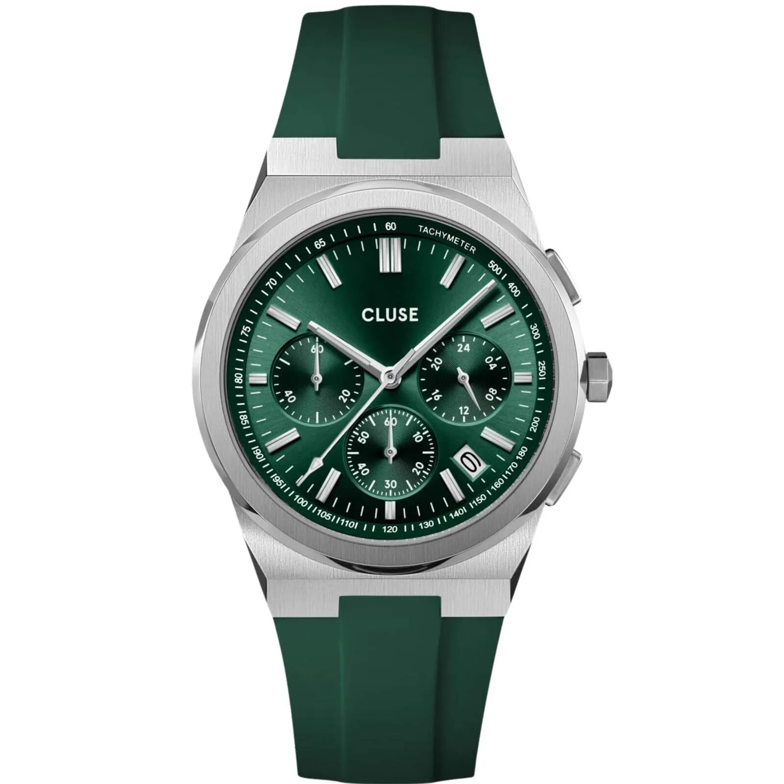 Cluse Vigoureux Chrono Silicone Silver Watch - Green