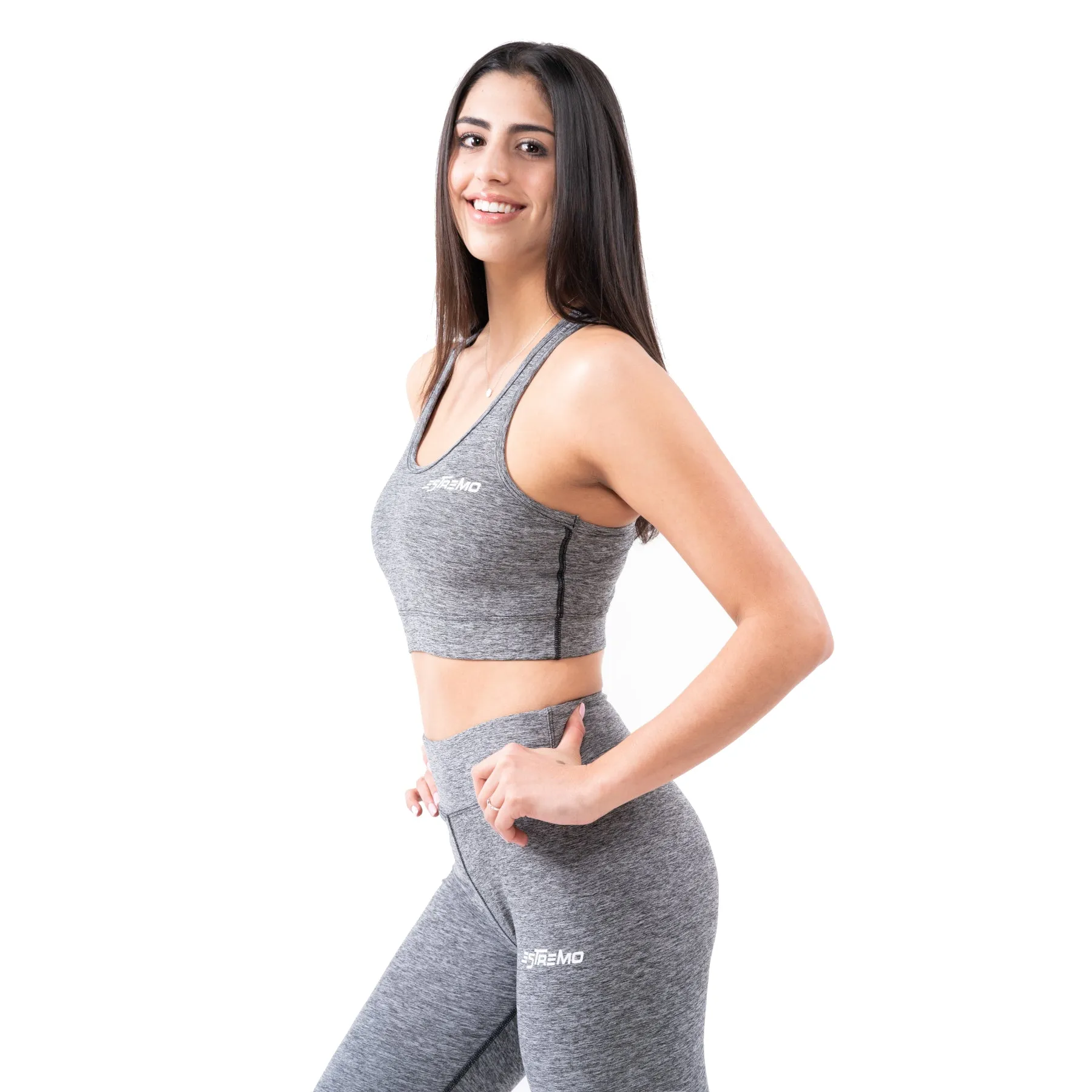Cotton/Spandex Flex-Blend Sports Bra & Leggings - Grey