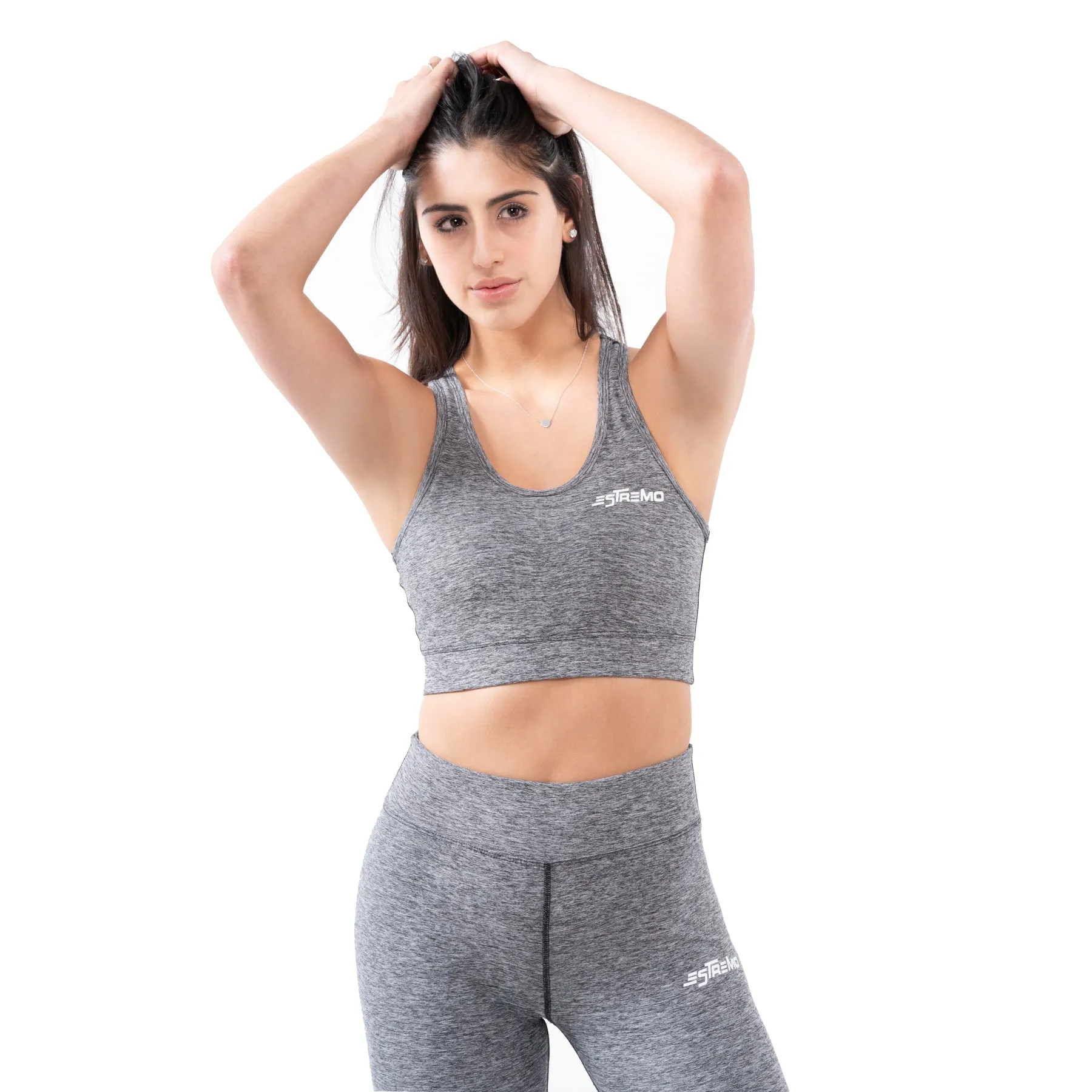 Cotton/Spandex Flex-Blend Sports Bra & Leggings - Grey