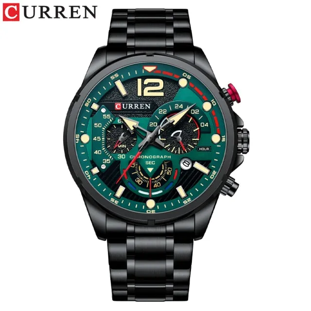 CURREN Men's Watch Fashion Sport Quartz Chronograph Waterproof Luxury Stainless Steel Wristwatches with Luminous Hands Relogio Masculino