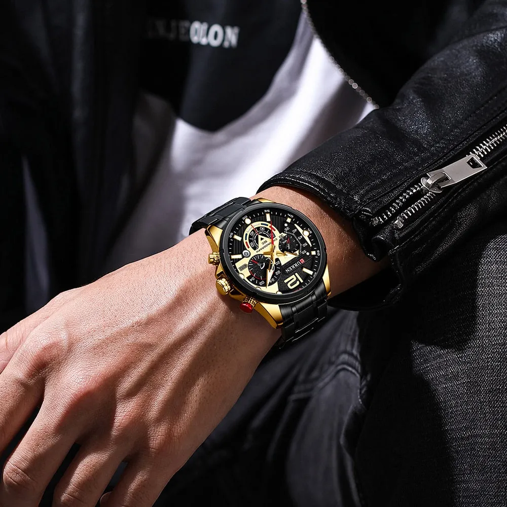 CURREN Men's Watch Fashion Sport Quartz Chronograph Waterproof Luxury Stainless Steel Wristwatches with Luminous Hands Relogio Masculino