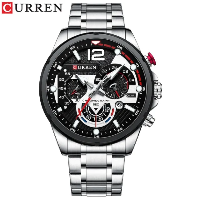 CURREN Men's Watch Fashion Sport Quartz Chronograph Waterproof Luxury Stainless Steel Wristwatches with Luminous Hands Relogio Masculino