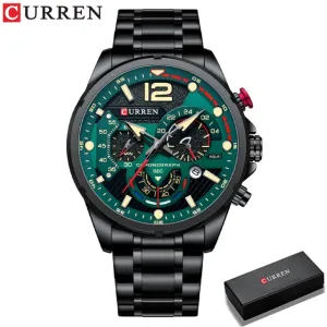 CURREN Men's Watch Fashion Sport Quartz Chronograph Waterproof Luxury Stainless Steel Wristwatches with Luminous Hands Relogio Masculino