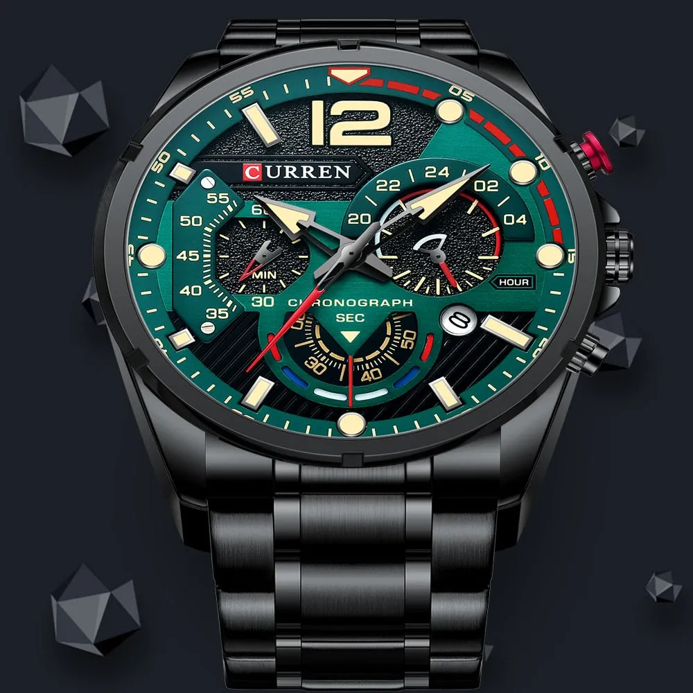 CURREN Men's Watch Fashion Sport Quartz Chronograph Waterproof Luxury Stainless Steel Wristwatches with Luminous Hands Relogio Masculino