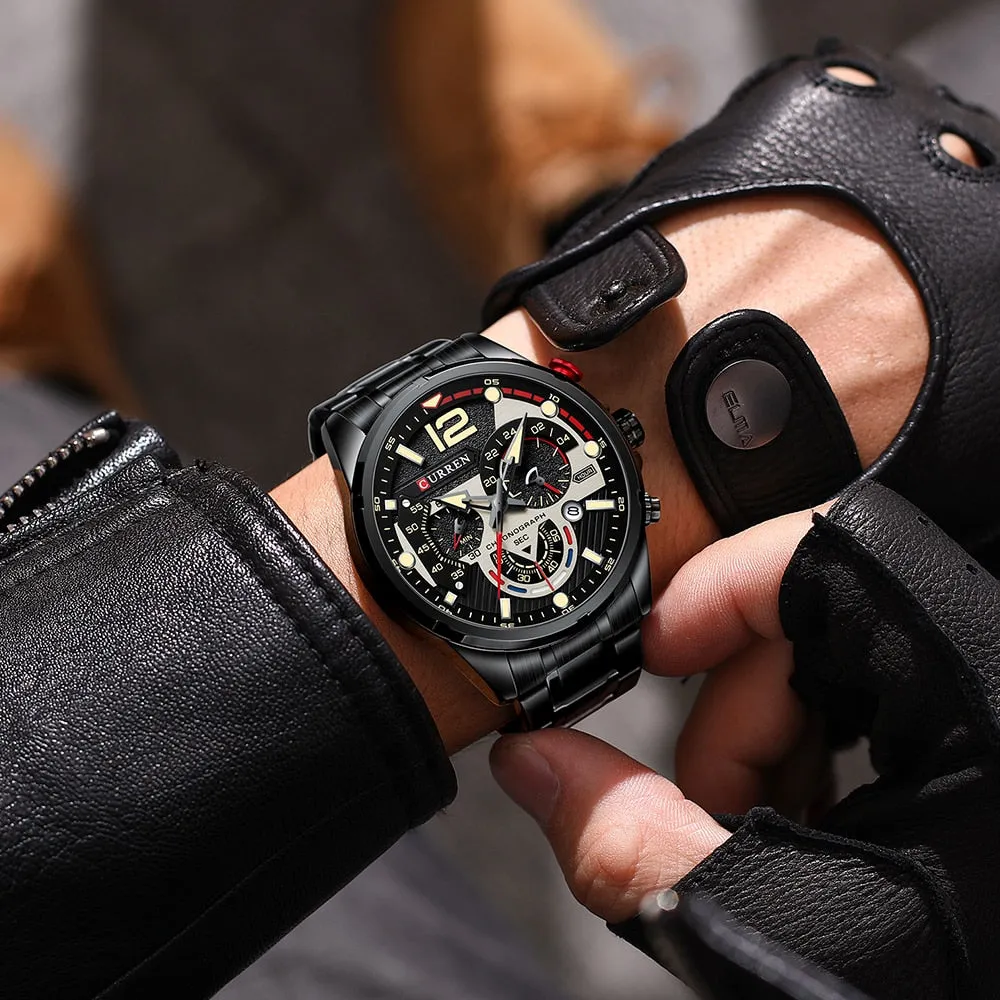 CURREN Men's Watch Fashion Sport Quartz Chronograph Waterproof Luxury Stainless Steel Wristwatches with Luminous Hands Relogio Masculino