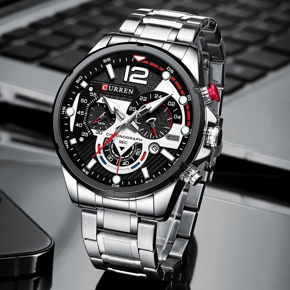 CURREN Men's Watch Fashion Sport Quartz Chronograph Waterproof Luxury Stainless Steel Wristwatches with Luminous Hands Relogio Masculino