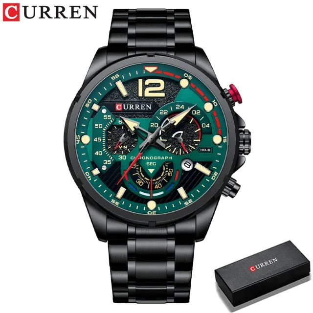 CURREN Men's Watch Fashion Sport Quartz Chronograph Waterproof Luxury Stainless Steel Wristwatches with Luminous Hands Relogio Masculino