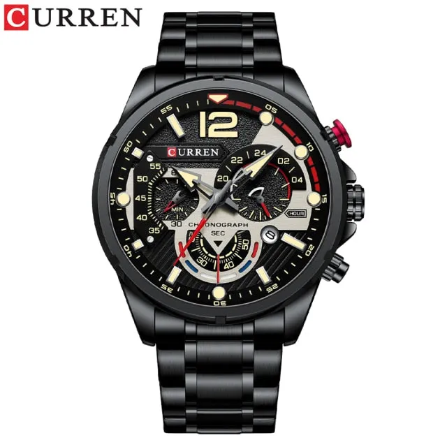 CURREN Men's Watch Fashion Sport Quartz Chronograph Waterproof Luxury Stainless Steel Wristwatches with Luminous Hands Relogio Masculino