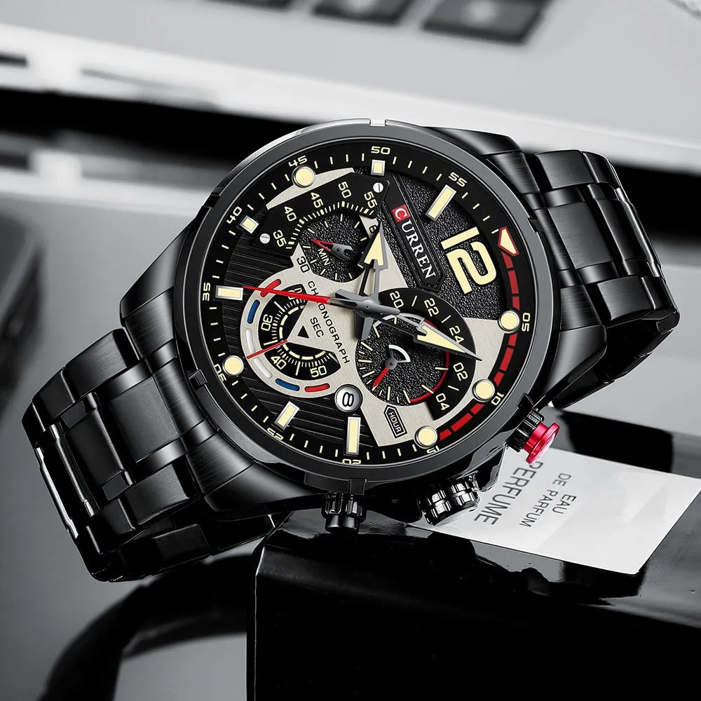 CURREN Men's Watch Fashion Sport Quartz Chronograph Waterproof Luxury Stainless Steel Wristwatches with Luminous Hands Relogio Masculino