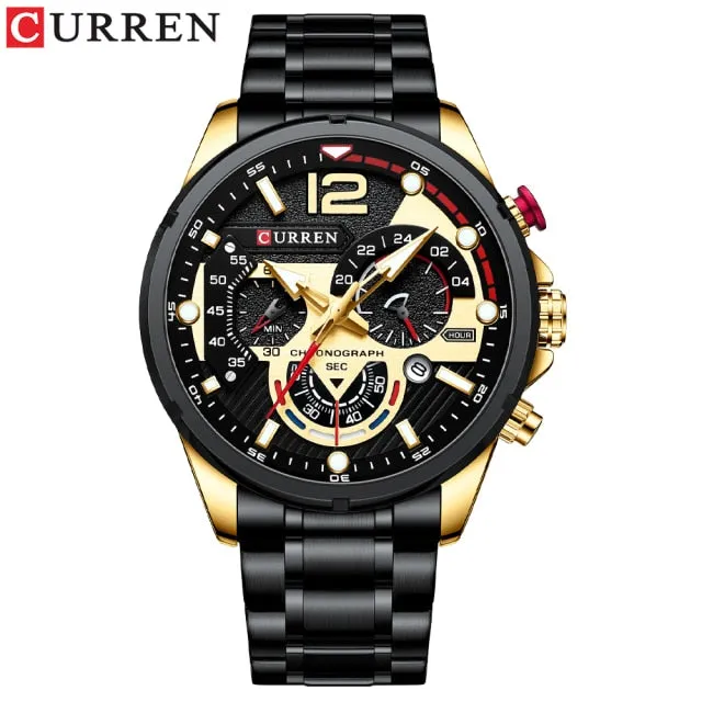 CURREN Men's Watch Fashion Sport Quartz Chronograph Waterproof Luxury Stainless Steel Wristwatches with Luminous Hands Relogio Masculino