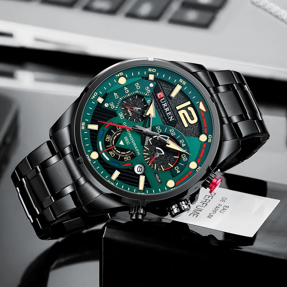 CURREN Men's Watch Fashion Sport Quartz Chronograph Waterproof Luxury Stainless Steel Wristwatches with Luminous Hands Relogio Masculino