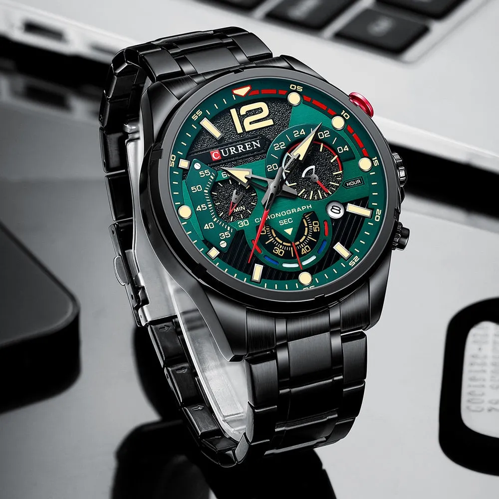 CURREN Men's Watch Fashion Sport Quartz Chronograph Waterproof Luxury Stainless Steel Wristwatches with Luminous Hands Relogio Masculino