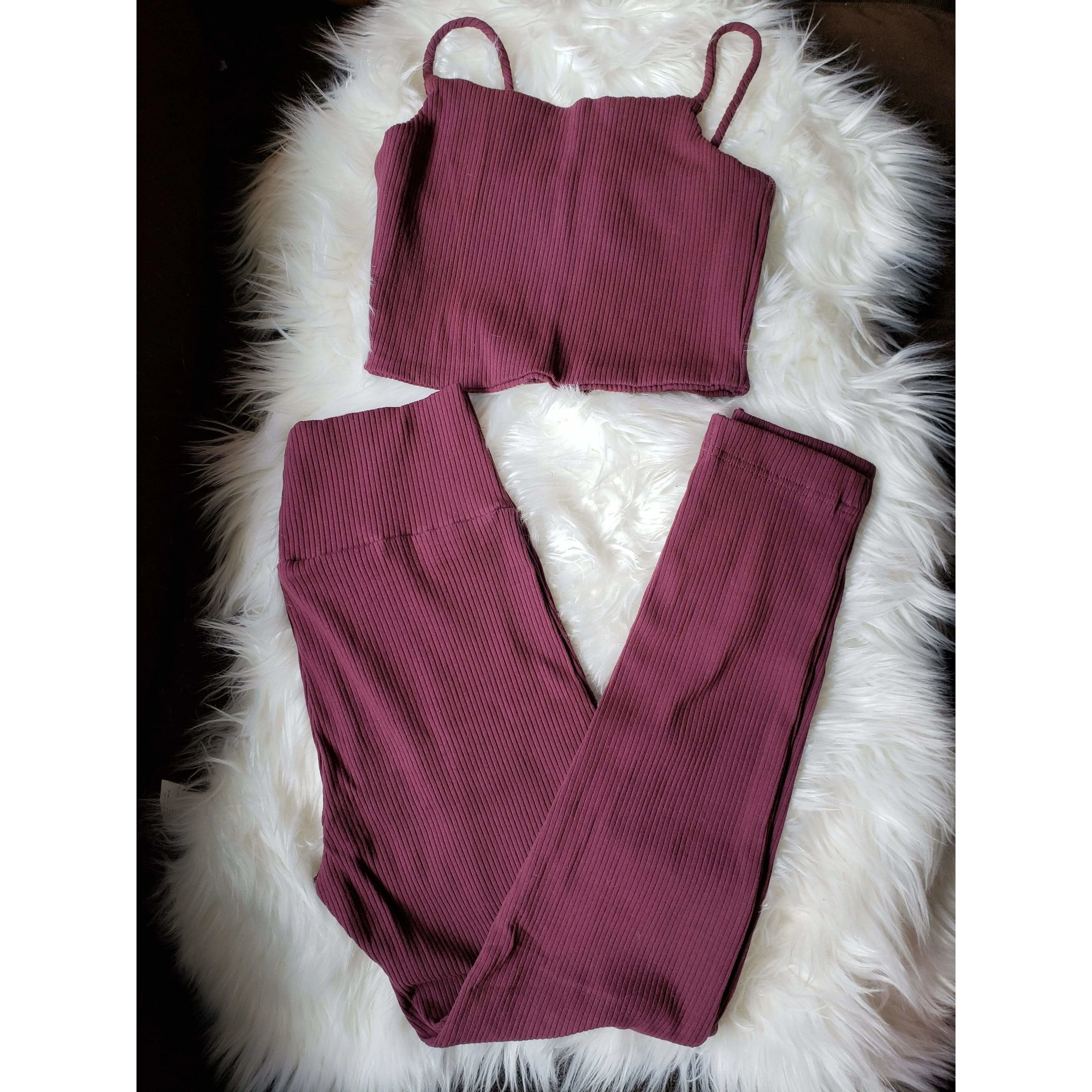 Deadstock Maroon Ribbed Crop Tank/Bra