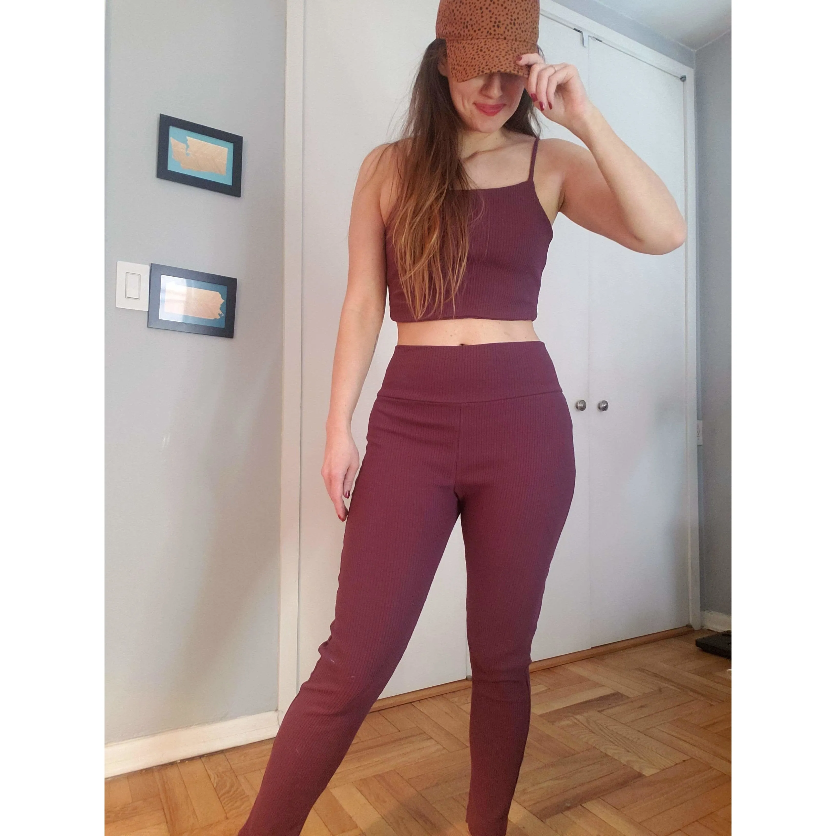 Deadstock Maroon Ribbed Leggings