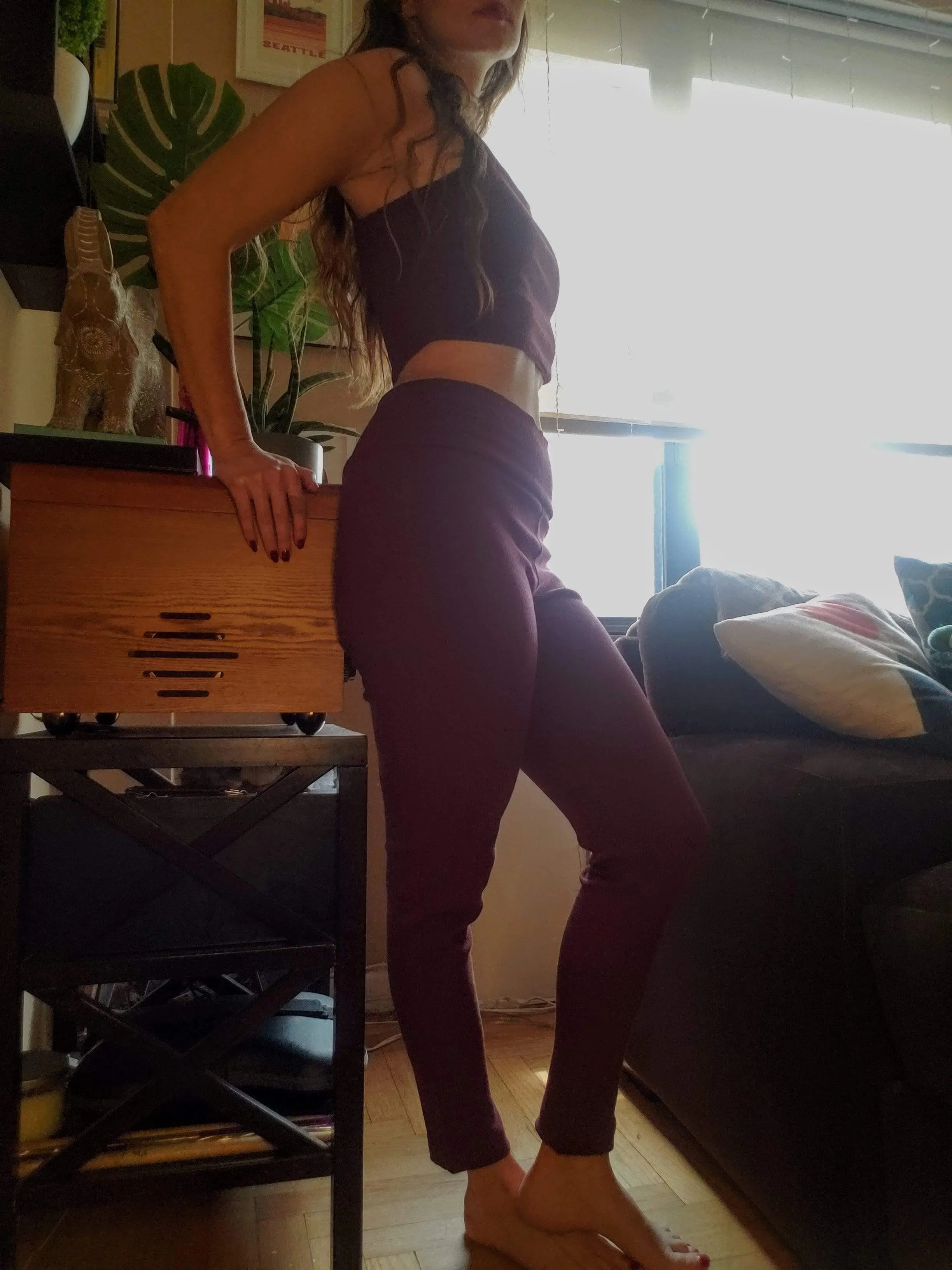 Deadstock Maroon Ribbed Leggings