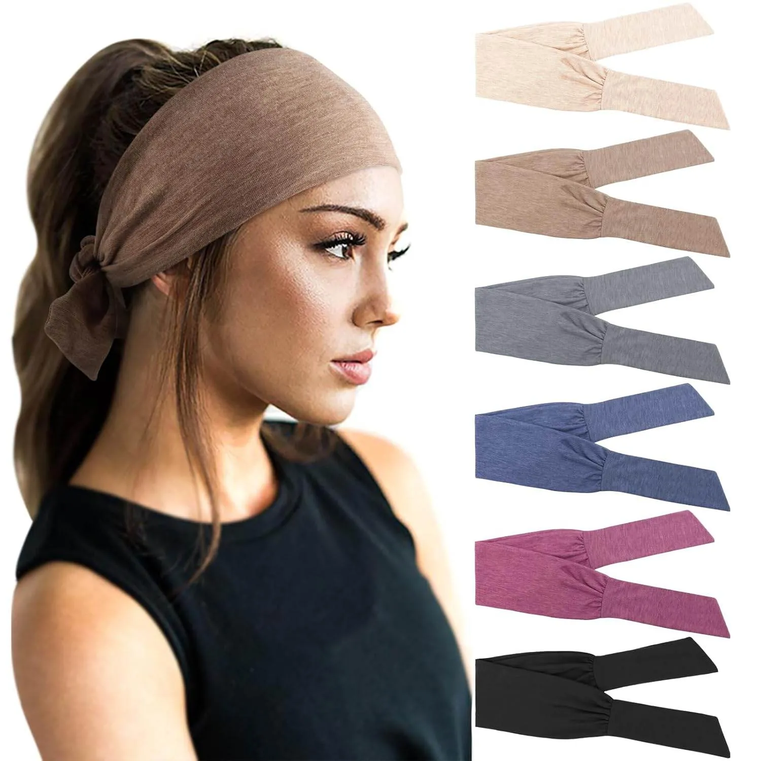 DRESHOW 6 PCS Adjustable Headbands for Women Knotted Headbands Elastic Non-Slip Fashion Hair Bands for Workout Sports Running Yoga