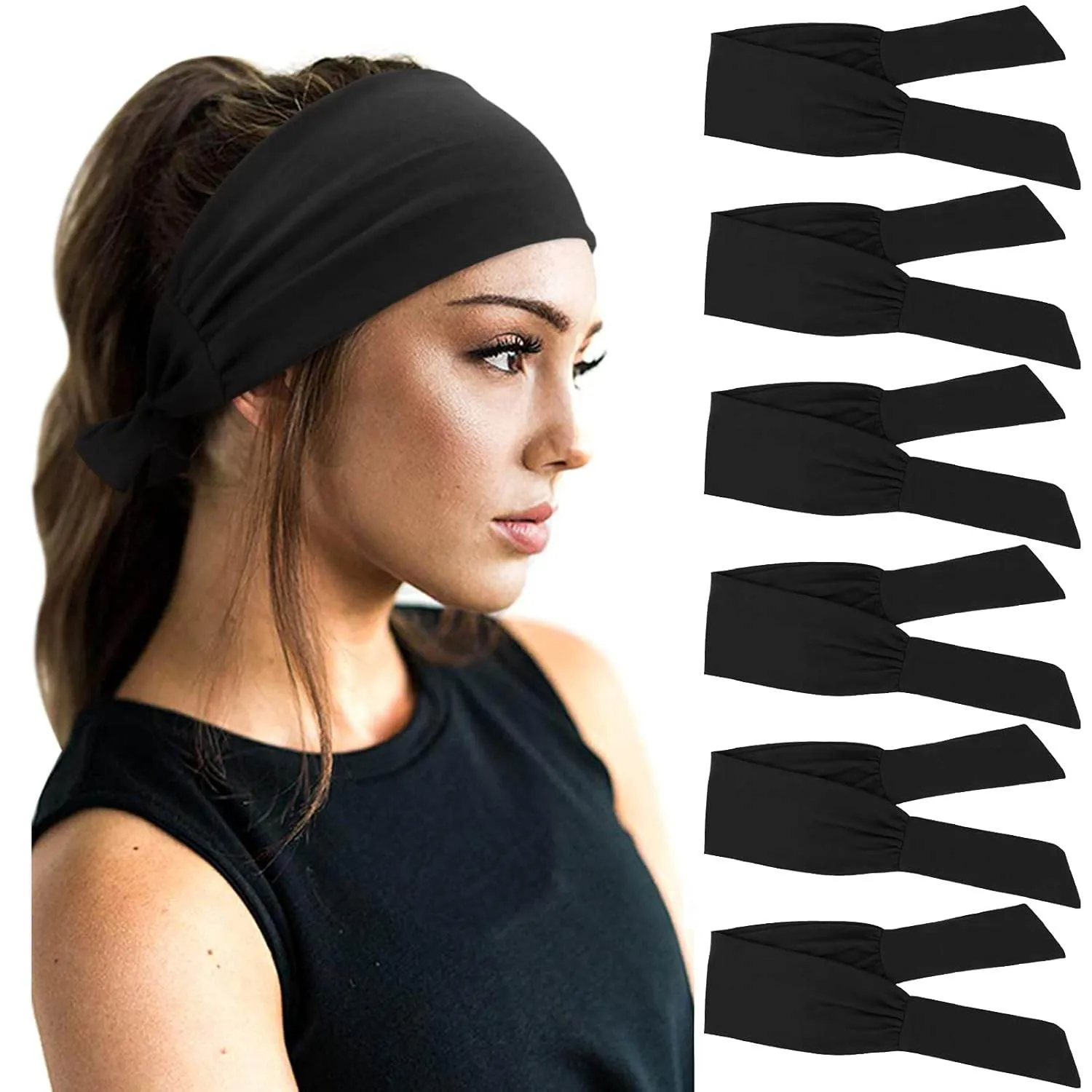 DRESHOW 6 PCS Adjustable Headbands for Women Knotted Headbands Elastic Non-Slip Fashion Hair Bands for Workout Sports Running Yoga