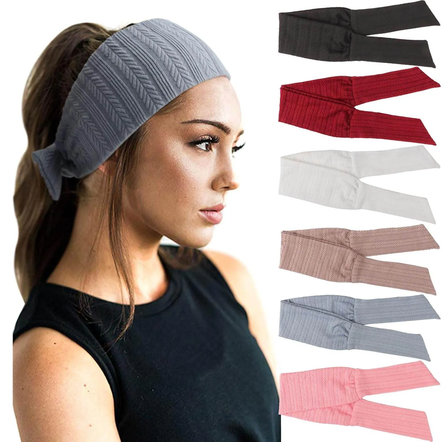 DRESHOW 6 PCS Adjustable Headbands for Women Knotted Headbands Elastic Non-Slip Fashion Hair Bands for Workout Sports Running Yoga