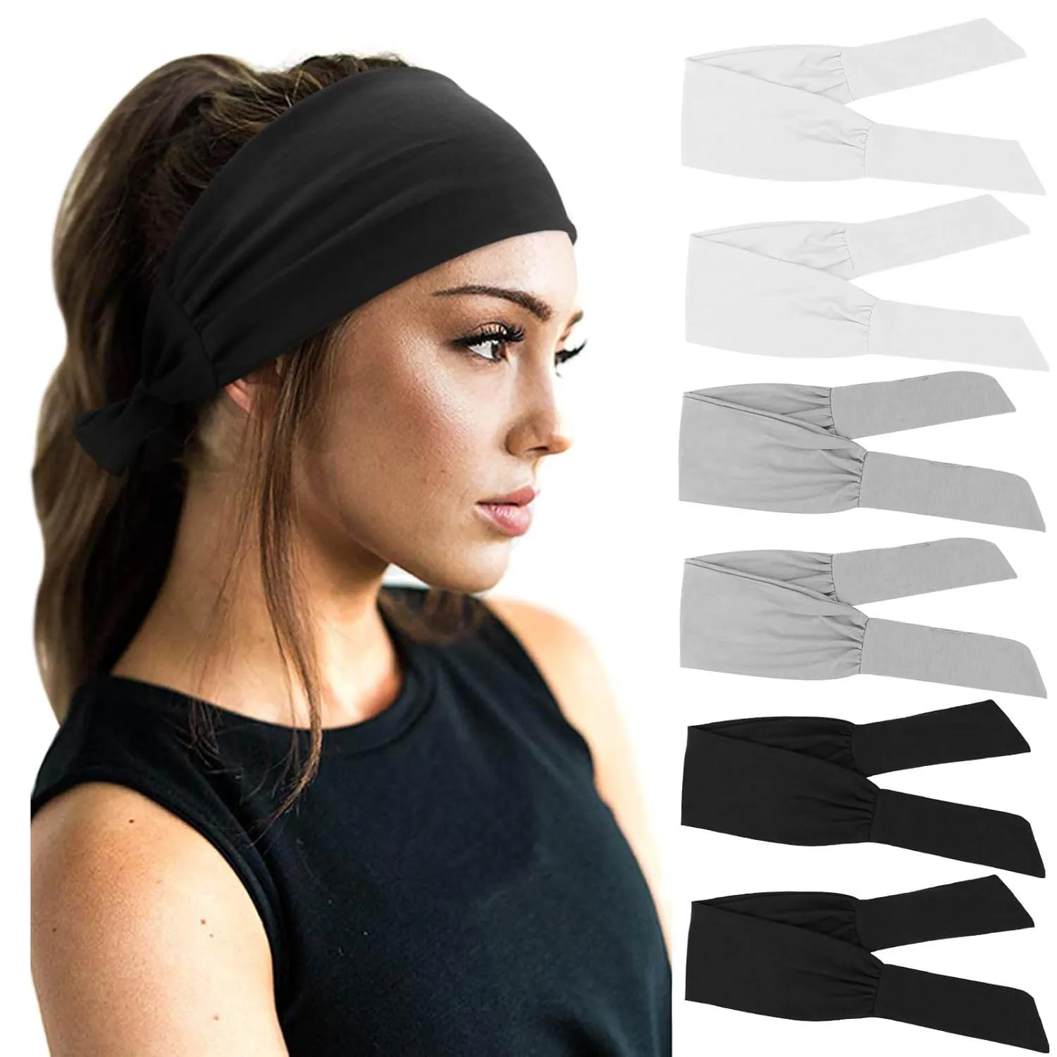 DRESHOW 6 PCS Adjustable Headbands for Women Knotted Headbands Elastic Non-Slip Fashion Hair Bands for Workout Sports Running Yoga