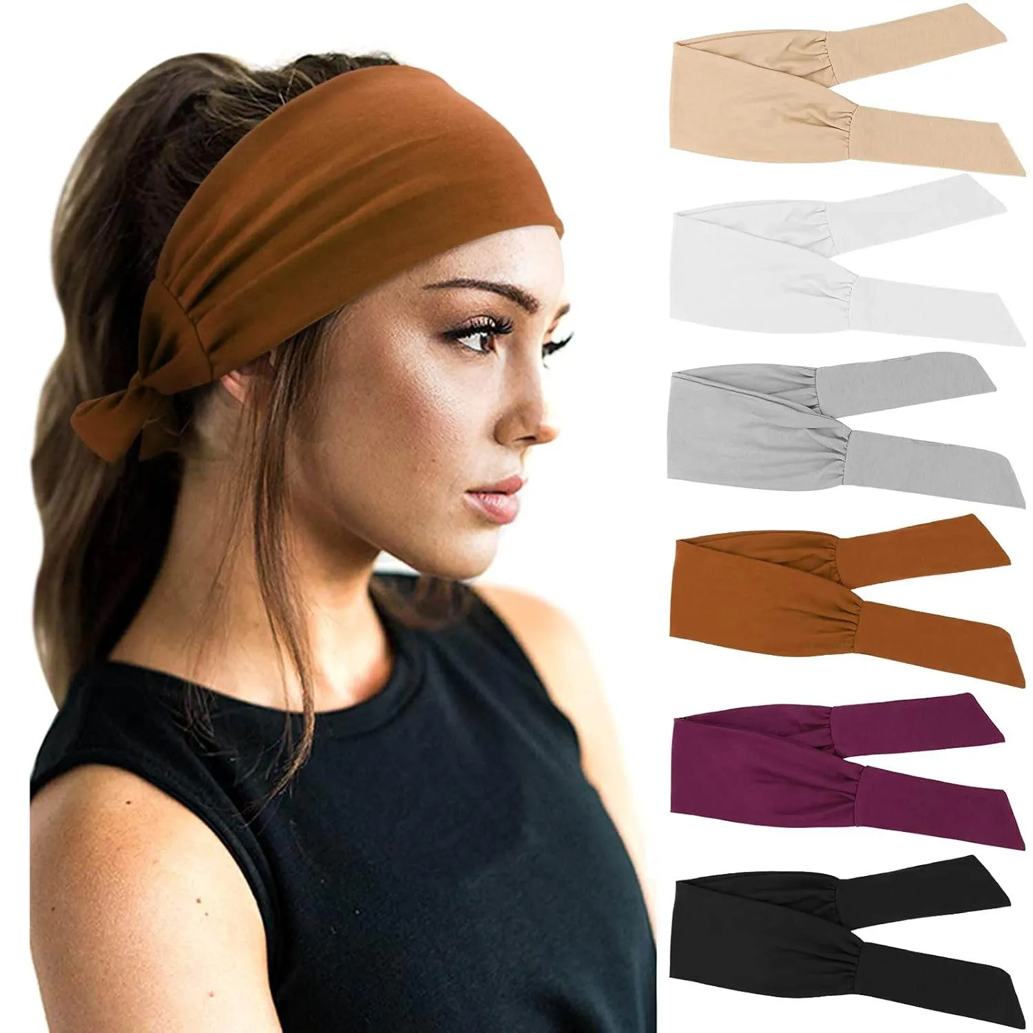 DRESHOW 6 PCS Adjustable Headbands for Women Knotted Headbands Elastic Non-Slip Fashion Hair Bands for Workout Sports Running Yoga
