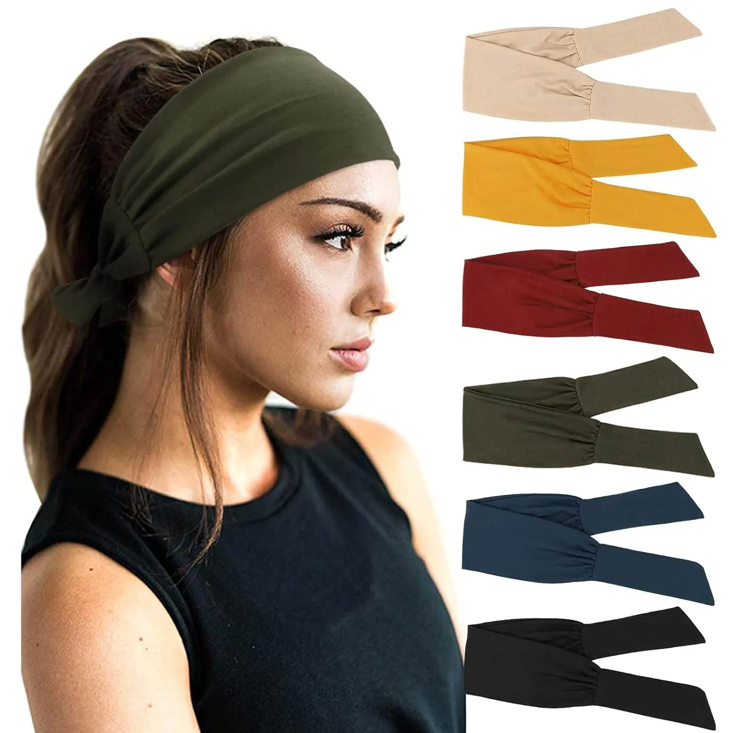 DRESHOW 6 PCS Adjustable Headbands for Women Knotted Headbands Elastic Non-Slip Fashion Hair Bands for Workout Sports Running Yoga