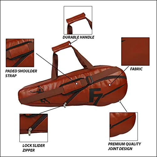 Faux Leather Fashin 7 Badminton Leatherette Kit Bags (Tan)