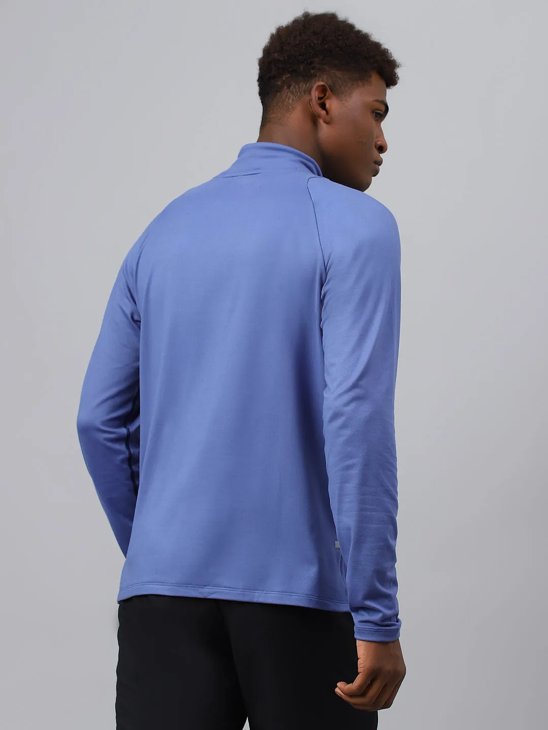 Fitkin men's blue brushed high neck front zipper full sleeves t-shirt