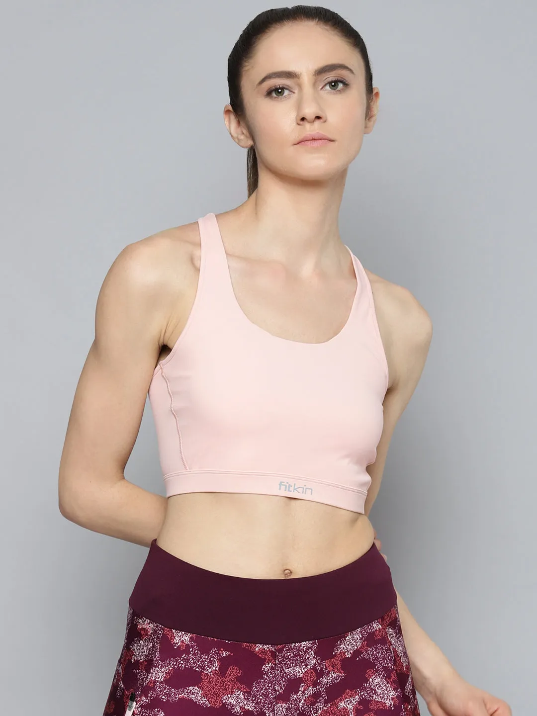 Fitkin Peach Back Laser Cut Design Sports Bra