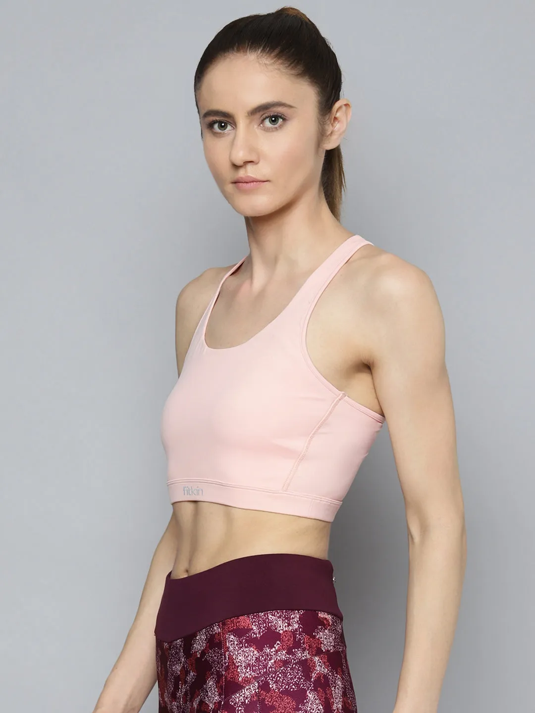 Fitkin Peach Back Laser Cut Design Sports Bra