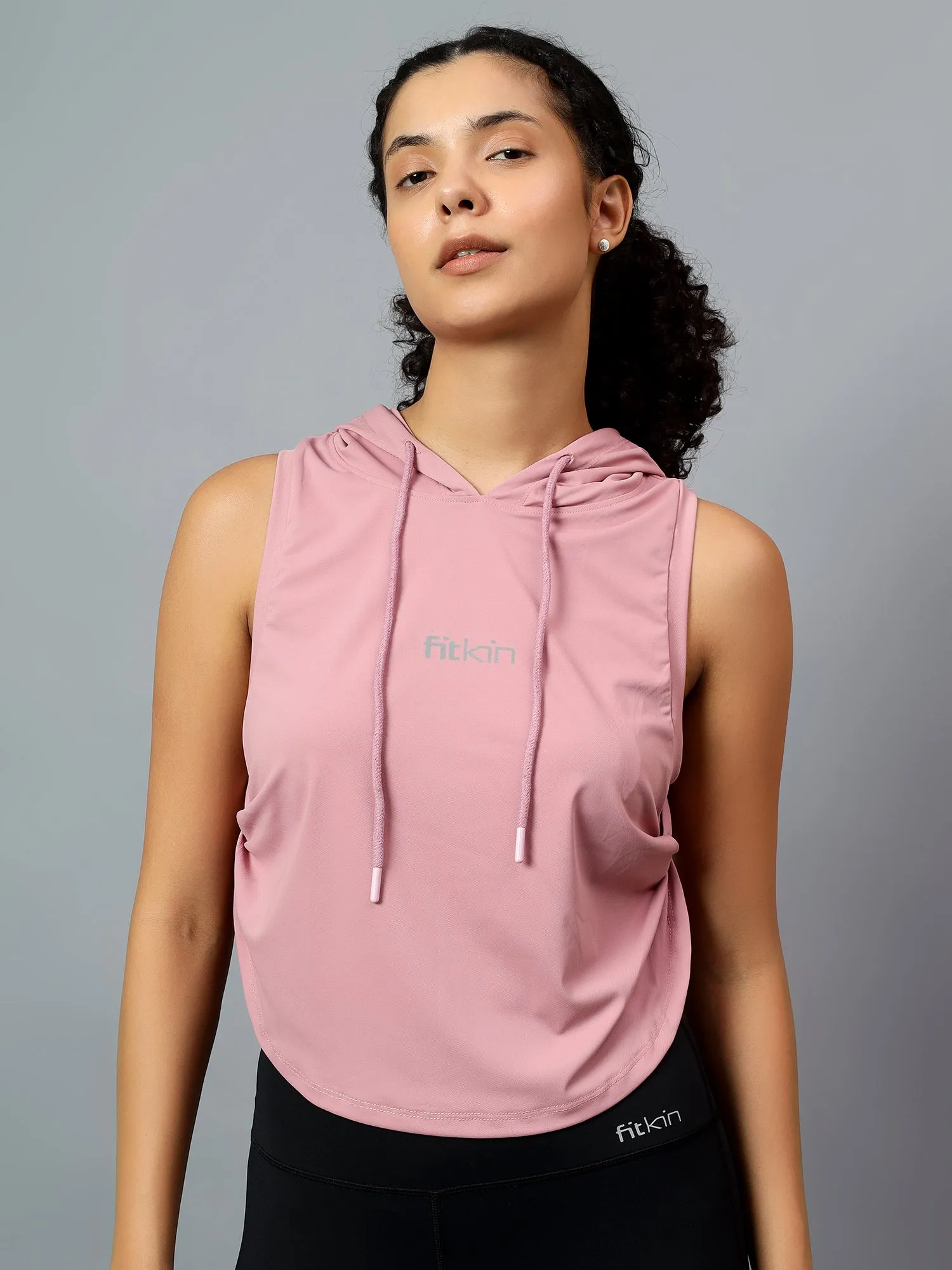 Fitkin Women's Pink Side Twist Hooded Top