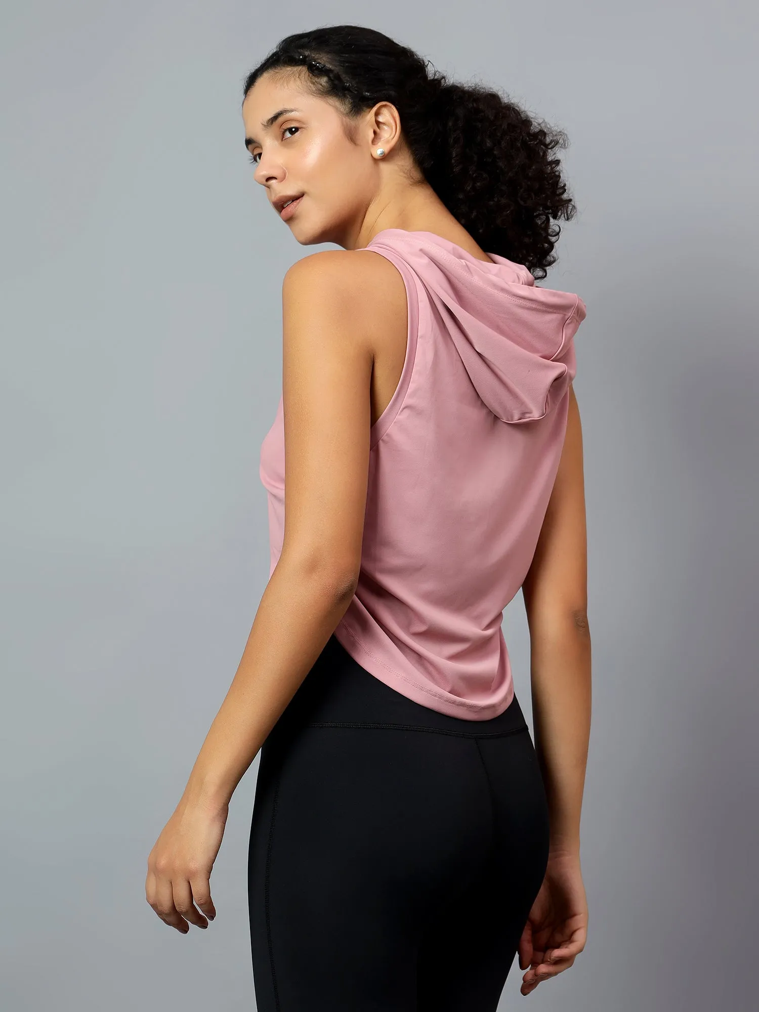 Fitkin Women's Pink Side Twist Hooded Top