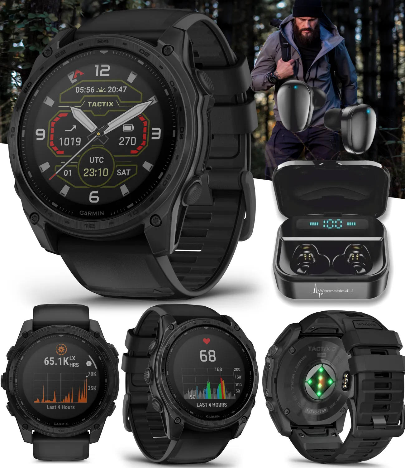 Garmin Tactix 8 Series 47mm/51mm, AMOLED/Solar Charged Display, Premium Tactical GPS Smartwatch, Includes Applied Ballistics Ultralight (Elite) Solver | Wearable4U Bundle