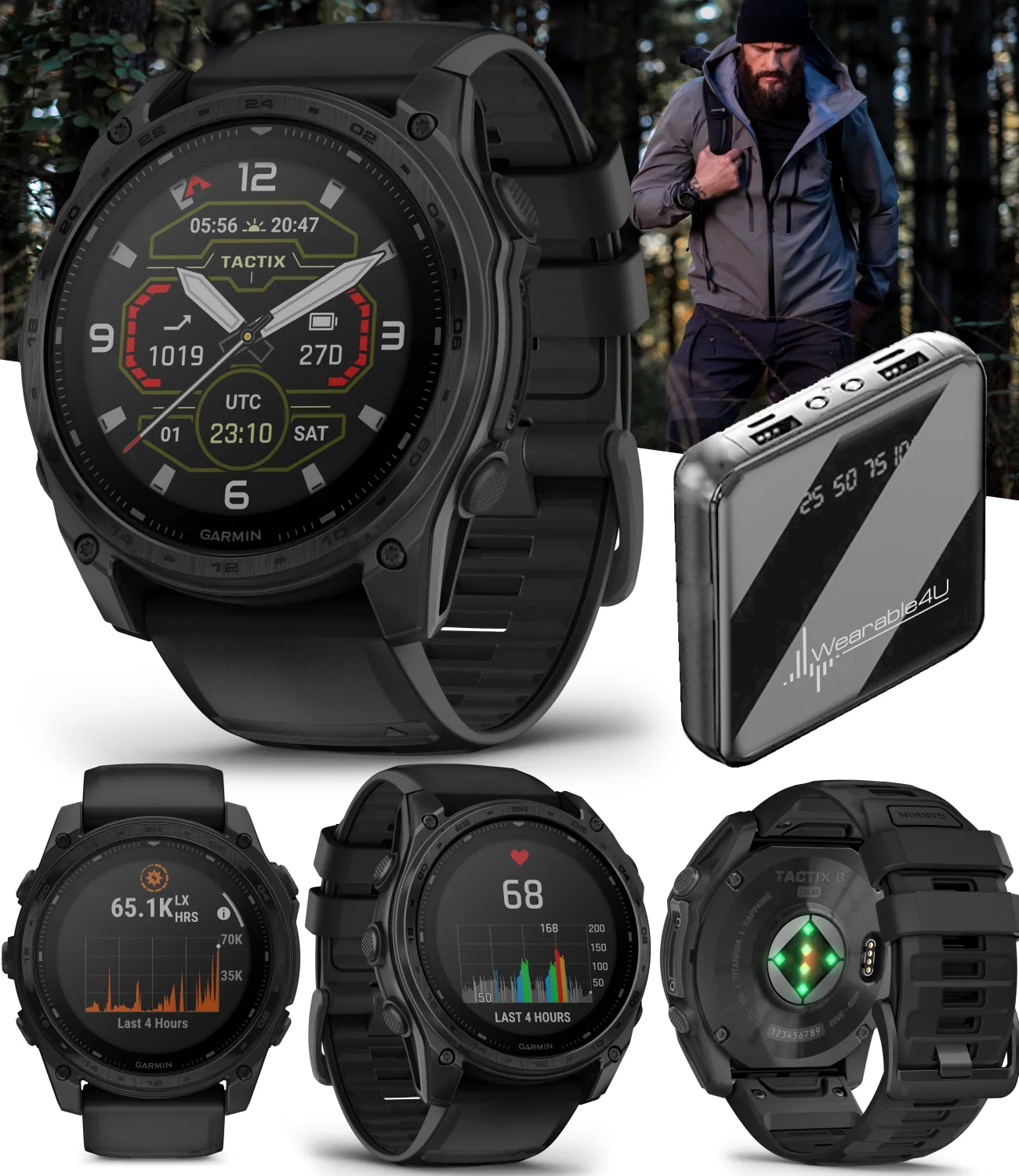 Garmin Tactix 8 Series 47mm/51mm, AMOLED/Solar Charged Display, Premium Tactical GPS Smartwatch, Includes Applied Ballistics Ultralight (Elite) Solver | Wearable4U Bundle