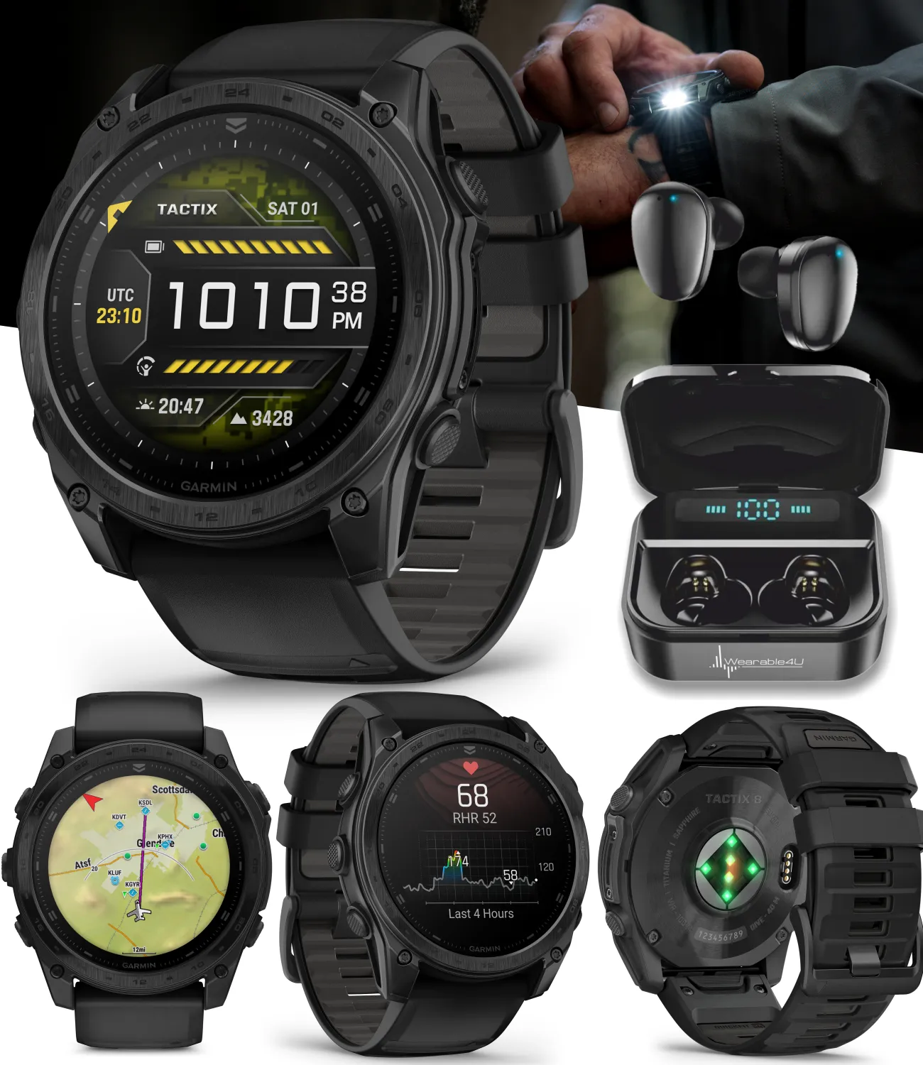 Garmin Tactix 8 Series 47mm/51mm, AMOLED/Solar Charged Display, Premium Tactical GPS Smartwatch, Includes Applied Ballistics Ultralight (Elite) Solver | Wearable4U Bundle