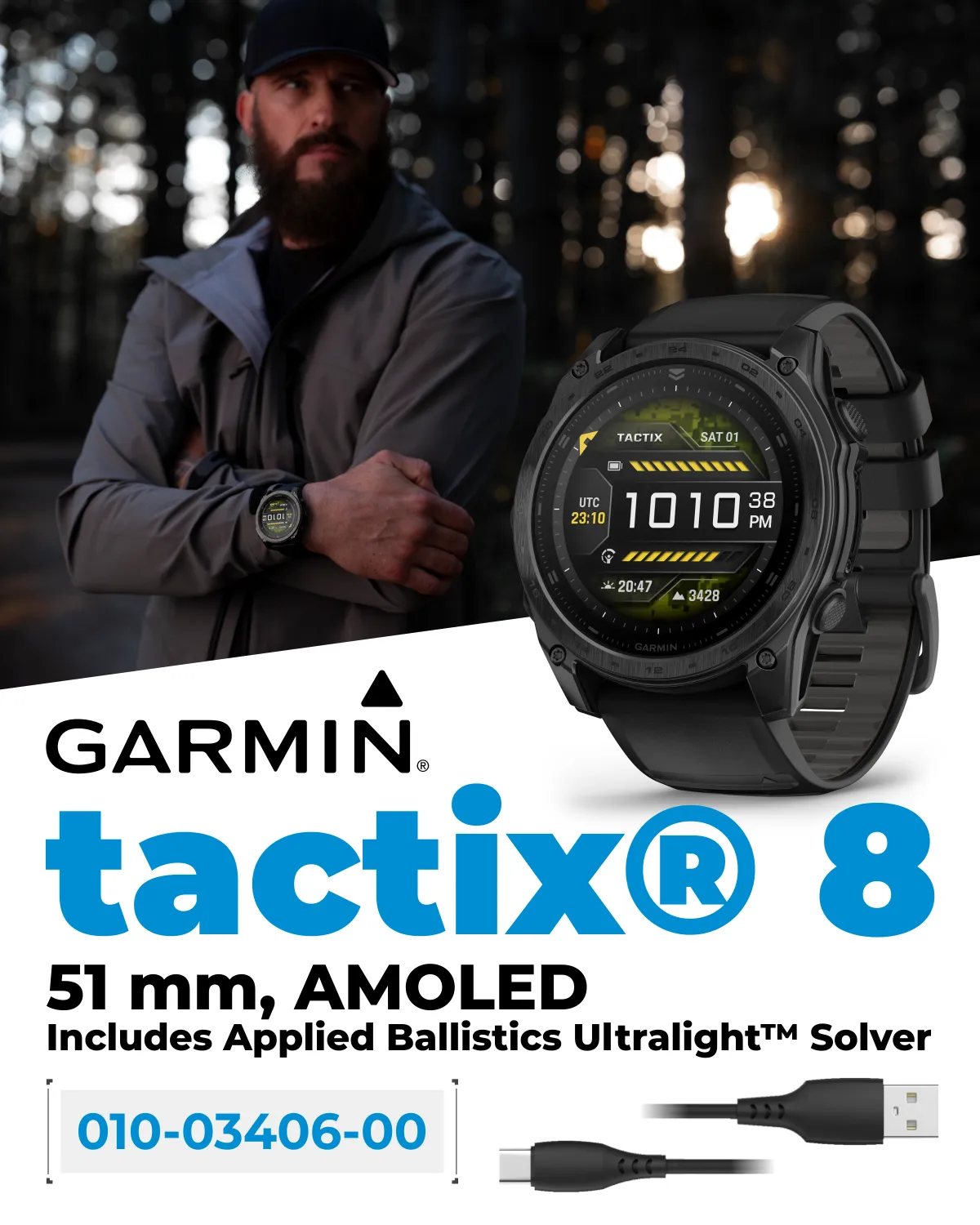 Garmin Tactix 8 Series 47mm/51mm, AMOLED/Solar Charged Display, Premium Tactical GPS Smartwatch, Includes Applied Ballistics Ultralight (Elite) Solver | Wearable4U Bundle