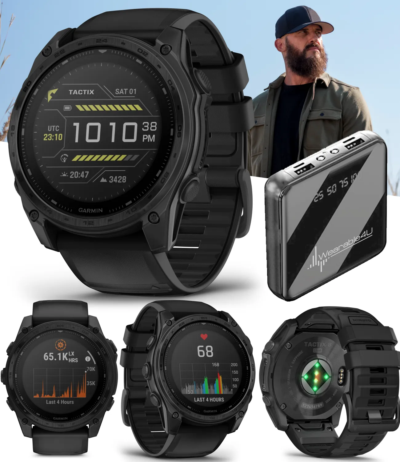 Garmin Tactix 8 Series 47mm/51mm, AMOLED/Solar Charged Display, Premium Tactical GPS Smartwatch, Includes Applied Ballistics Ultralight (Elite) Solver | Wearable4U Bundle