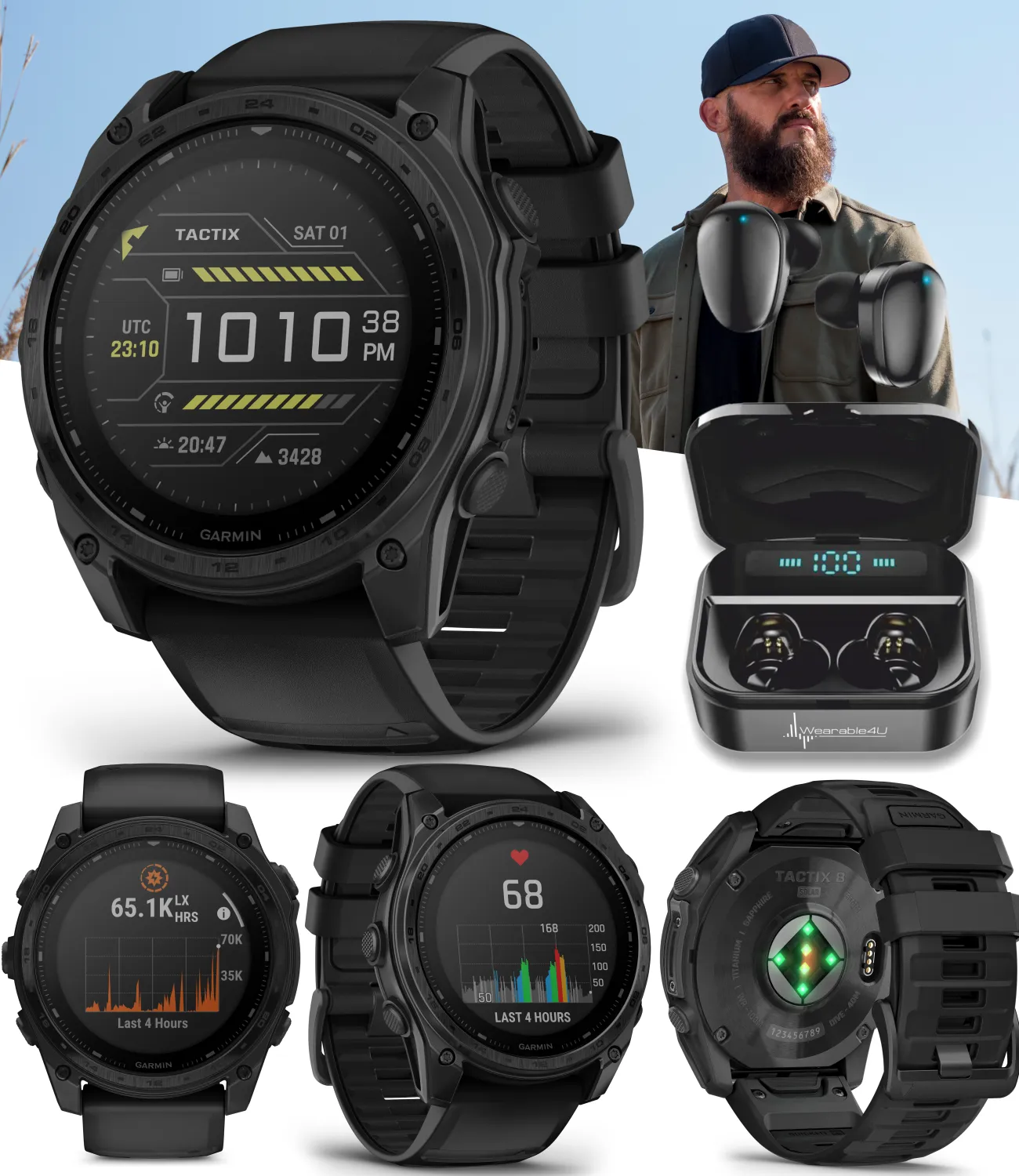 Garmin Tactix 8 Series 47mm/51mm, AMOLED/Solar Charged Display, Premium Tactical GPS Smartwatch, Includes Applied Ballistics Ultralight (Elite) Solver | Wearable4U Bundle