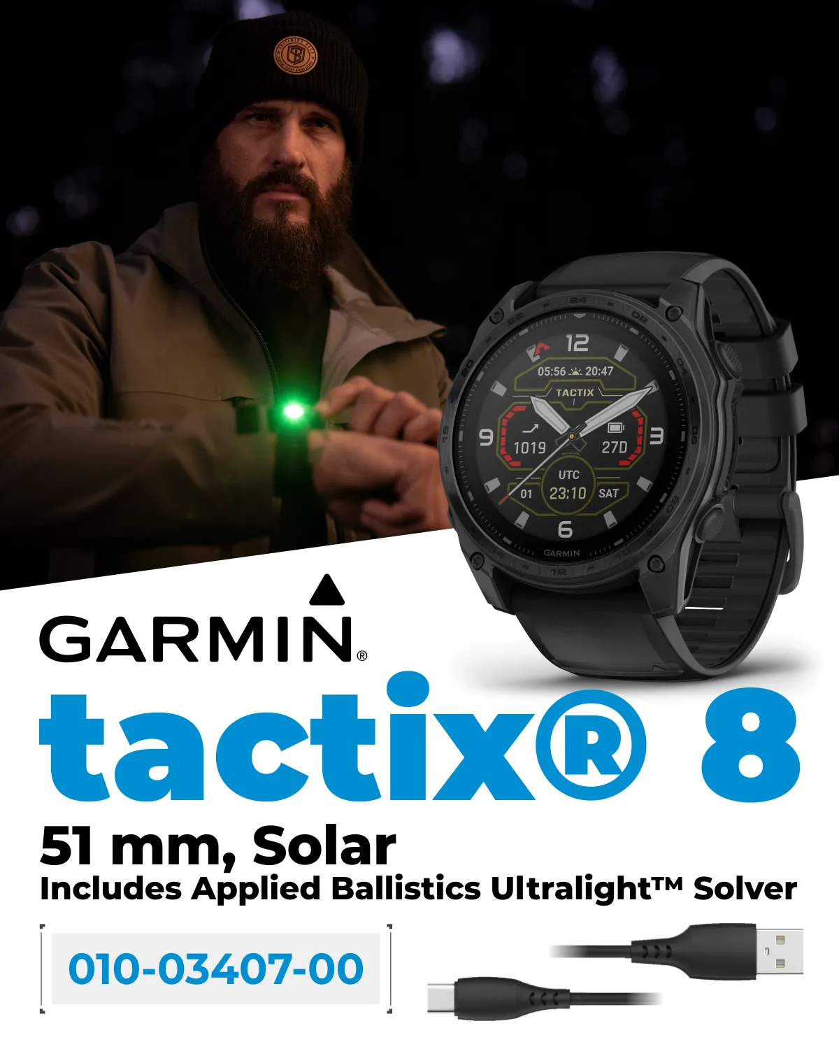 Garmin Tactix 8 Series 47mm/51mm, AMOLED/Solar Charged Display, Premium Tactical GPS Smartwatch, Includes Applied Ballistics Ultralight (Elite) Solver | Wearable4U Bundle