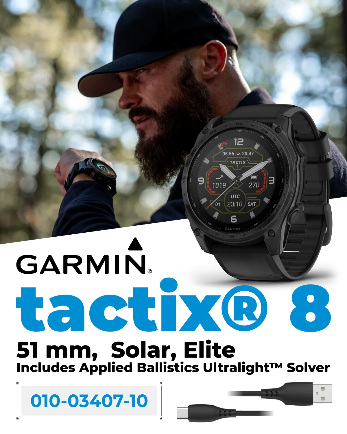 Garmin Tactix 8 Series 47mm/51mm, AMOLED/Solar Charged Display, Premium Tactical GPS Smartwatch, Includes Applied Ballistics Ultralight (Elite) Solver | Wearable4U Bundle