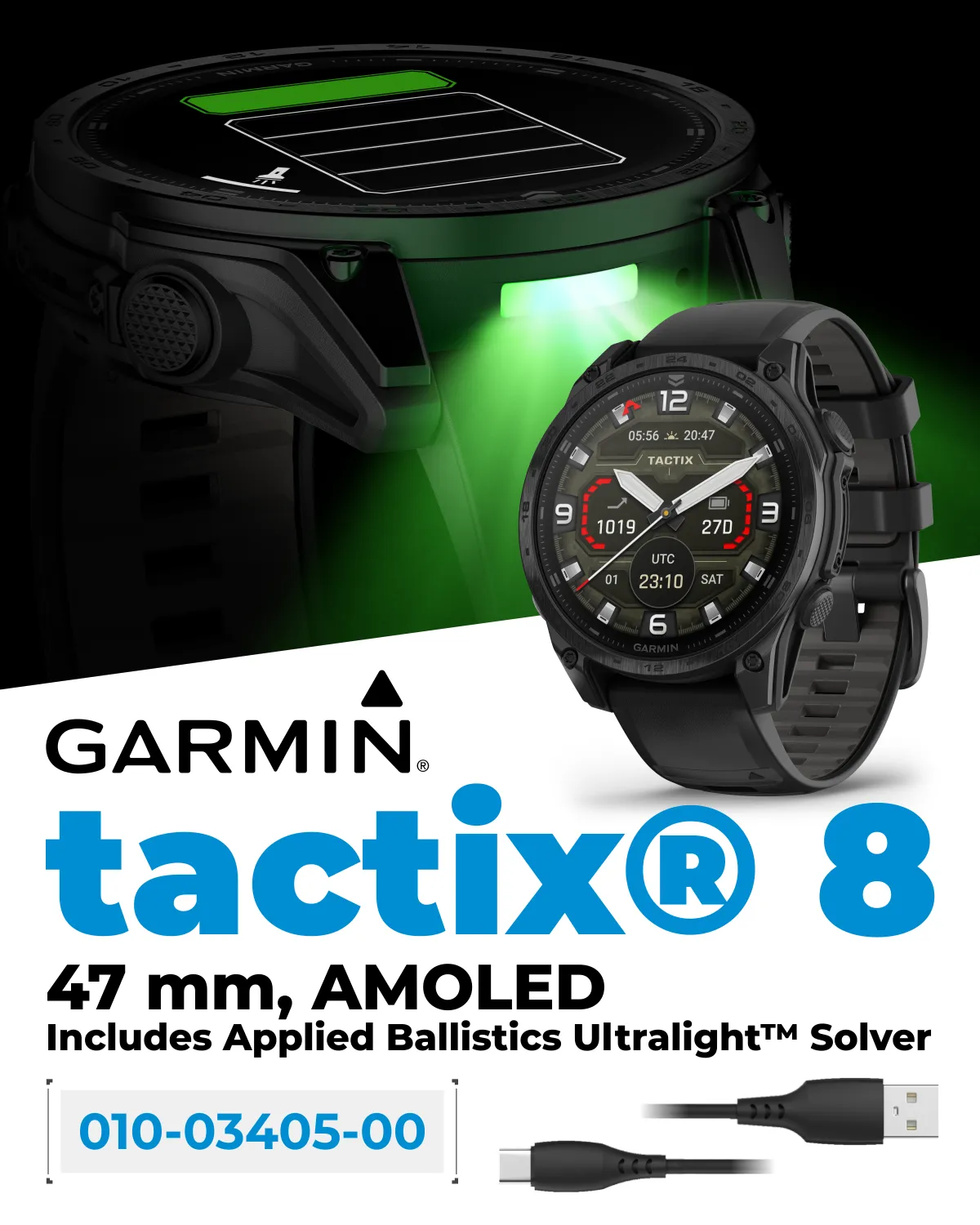 Garmin Tactix 8 Series 47mm/51mm, AMOLED/Solar Charged Display, Premium Tactical GPS Smartwatch, Includes Applied Ballistics Ultralight (Elite) Solver | Wearable4U Bundle