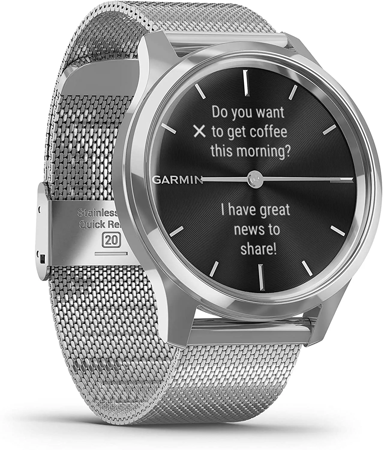 Garmin Vivomove 3 Luxe, Hybrid Smartwatch with Included Wearable4U Ultimate White Earbuds with Charging PowerBank Case Bundle (Silver/Black, Milanese)