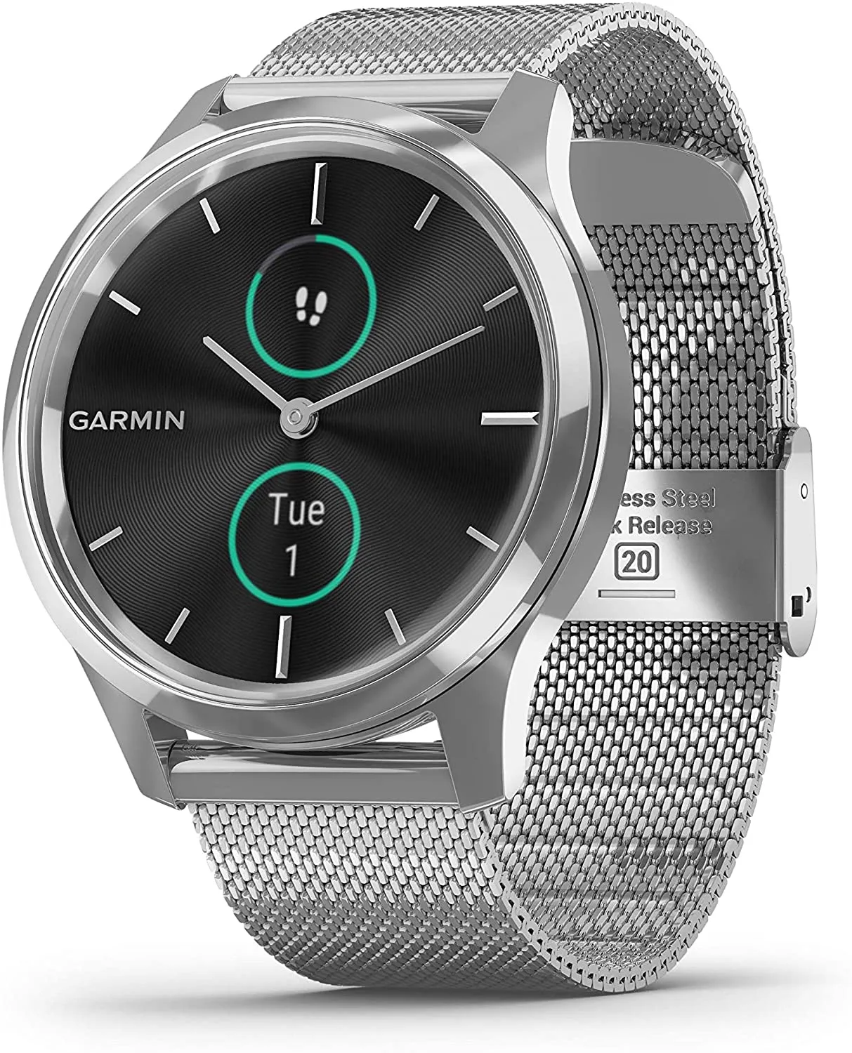 Garmin Vivomove 3 Luxe, Hybrid Smartwatch with Included Wearable4U Ultimate White Earbuds with Charging PowerBank Case Bundle (Silver/Black, Milanese)