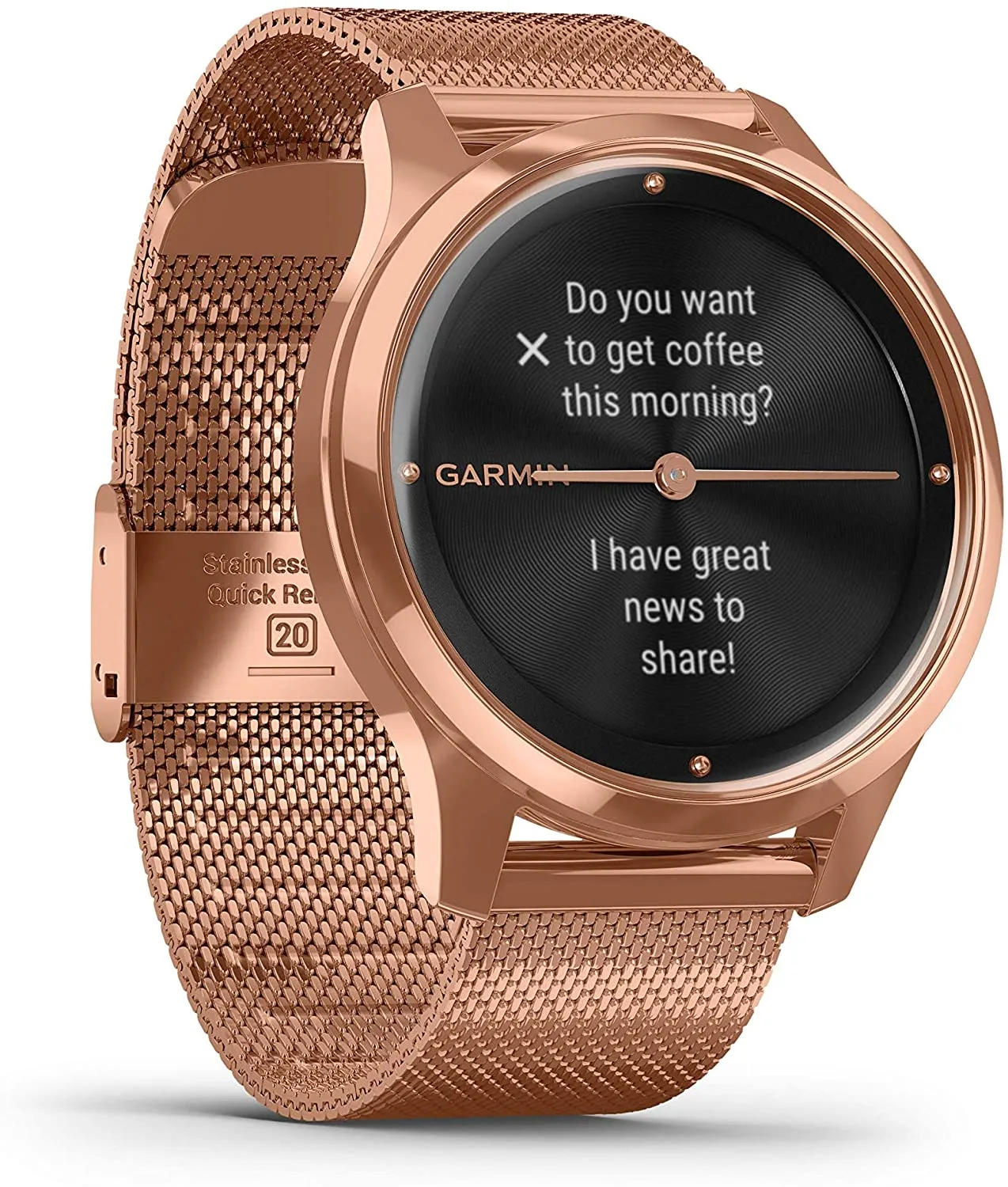 Garmin Vivomove 3 Luxe, Hybrid Smartwatch with White Earbuds Bundle (18K Rose Gold/Black, Milanese)