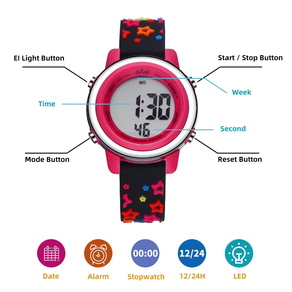 Girls Digital Sports Watch with many features - Stars