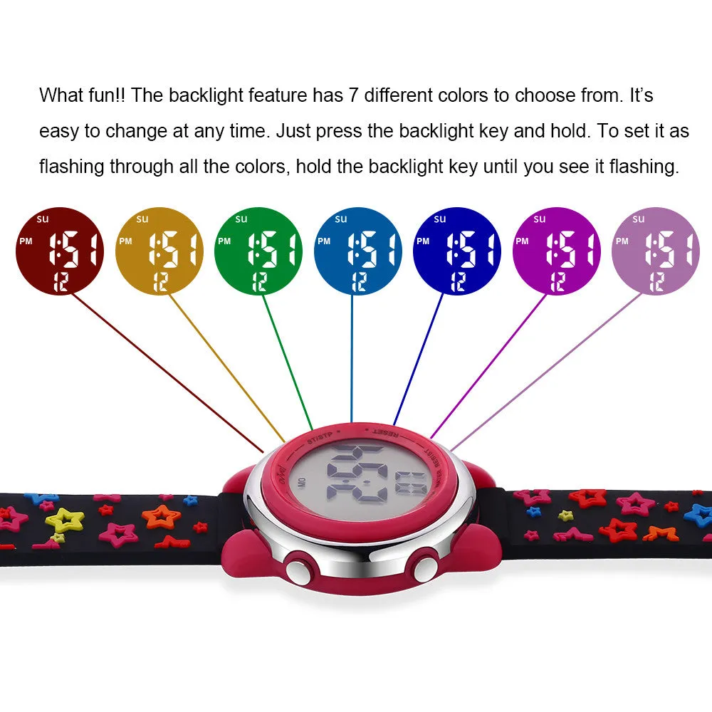 Girls Digital Sports Watch with many features - Stars