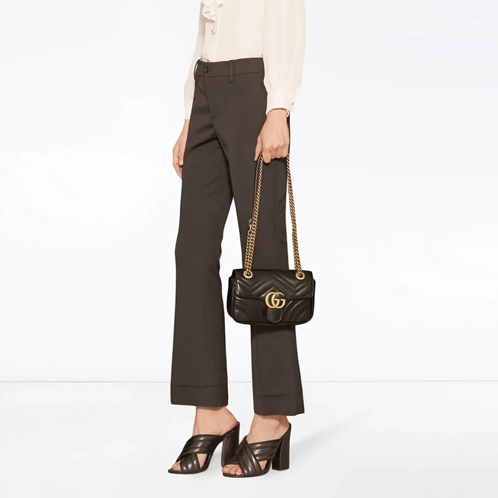 Gucci GG Marmont Shoulderbag Matelasse Gold Black Leather Handbag Bag Purse New