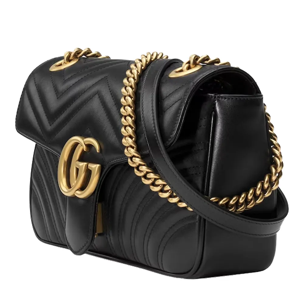 Gucci GG Marmont Shoulderbag Matelasse Gold Black Leather Handbag Bag Purse New