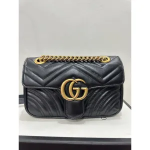 Gucci GG Marmont Shoulderbag Matelasse Gold Black Leather Handbag Bag Purse New