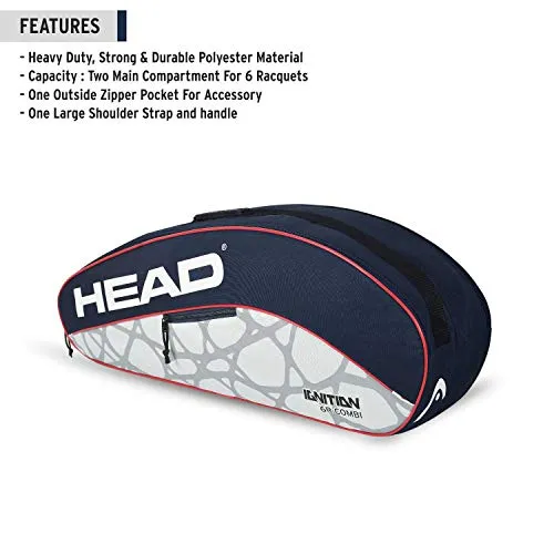 HEAD Polyester Ignition Pro 6R Badminton Kit Bag (Navy & Grey)