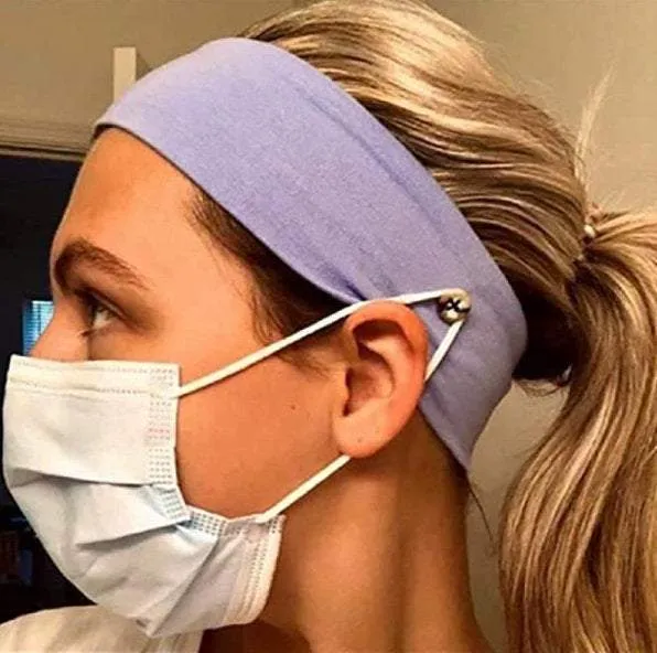 Headband with Buttons for Face Mask Holder - Yoga Sports Workout Turban Headwrap for Doctors Women Men